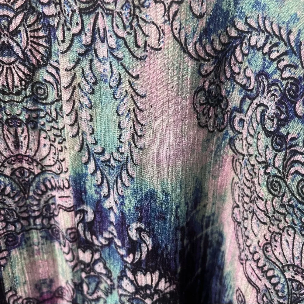 Umgee Blue  Purple Paisly Patterned Mini Dress Lace Bell Sleeves Boho Hippie‎ S